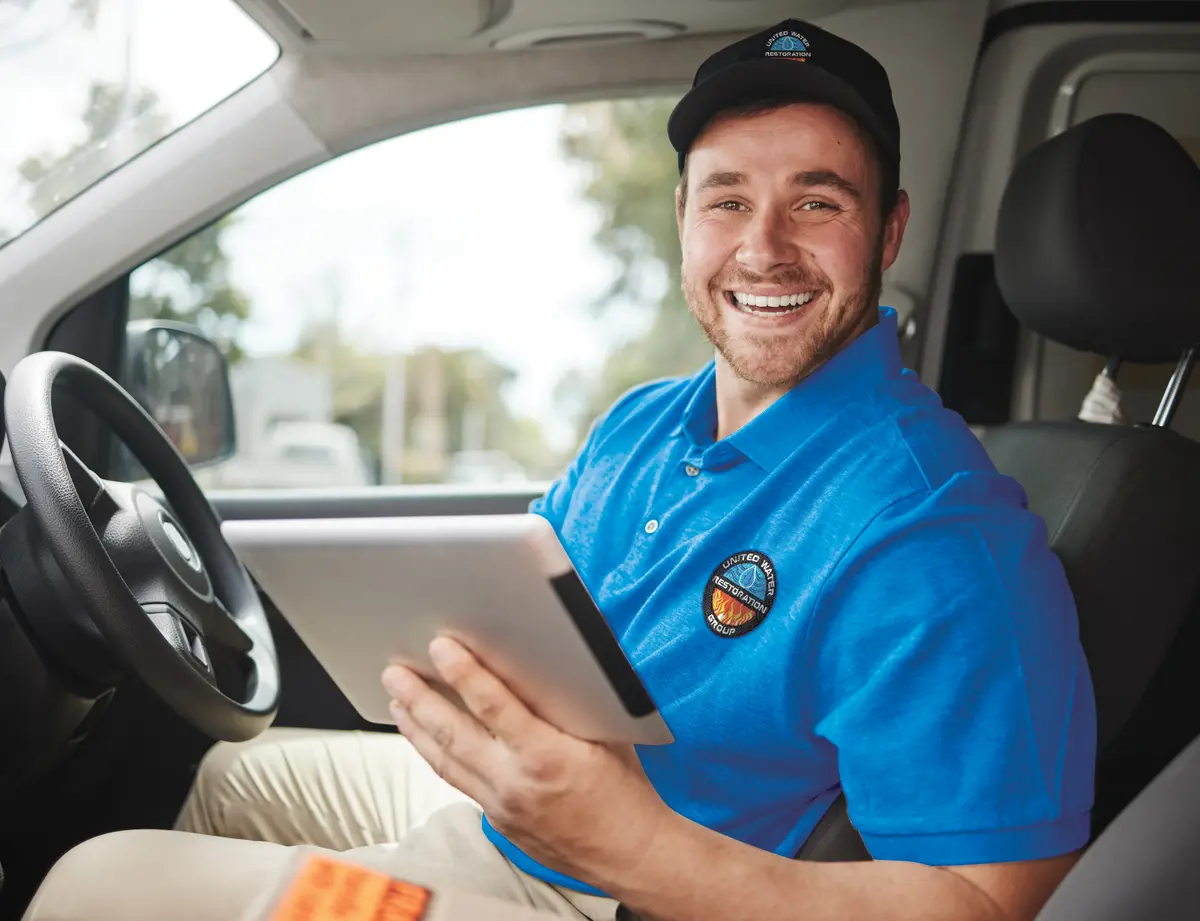 Technician reviewing a service request
